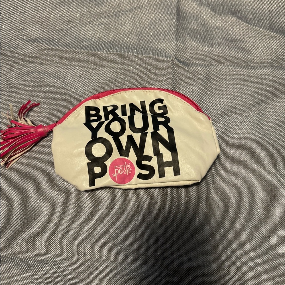 Perfectly Posh Cream and Pink Cosmetic Bag with Tassel